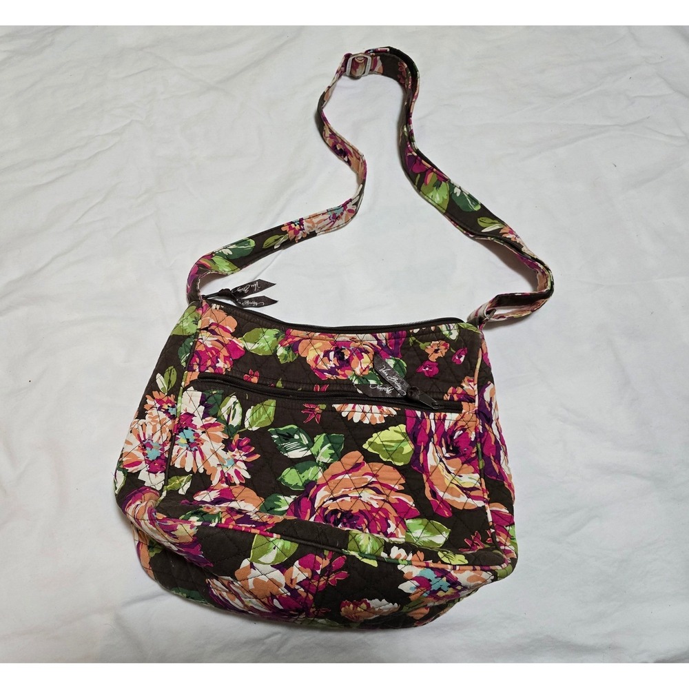 Vera Bradley Floral Crossbody Brown Pink Green Quilted Shoulder Bag /0103